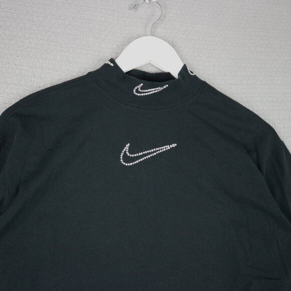 Nike Embellished Rhinestone Mock Neck Cropped Longsleeve Womens Medium - Picture 3 of 8